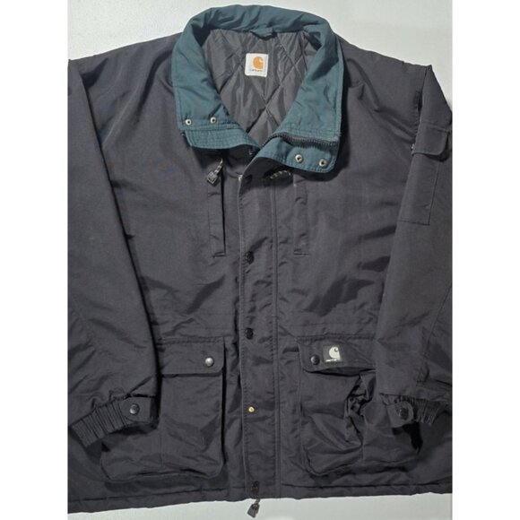 Carhartt Full Zip Quilt Lined Black/Green Outdoor Work Coat Jacket Men's 2XL - Picture 1 of 16